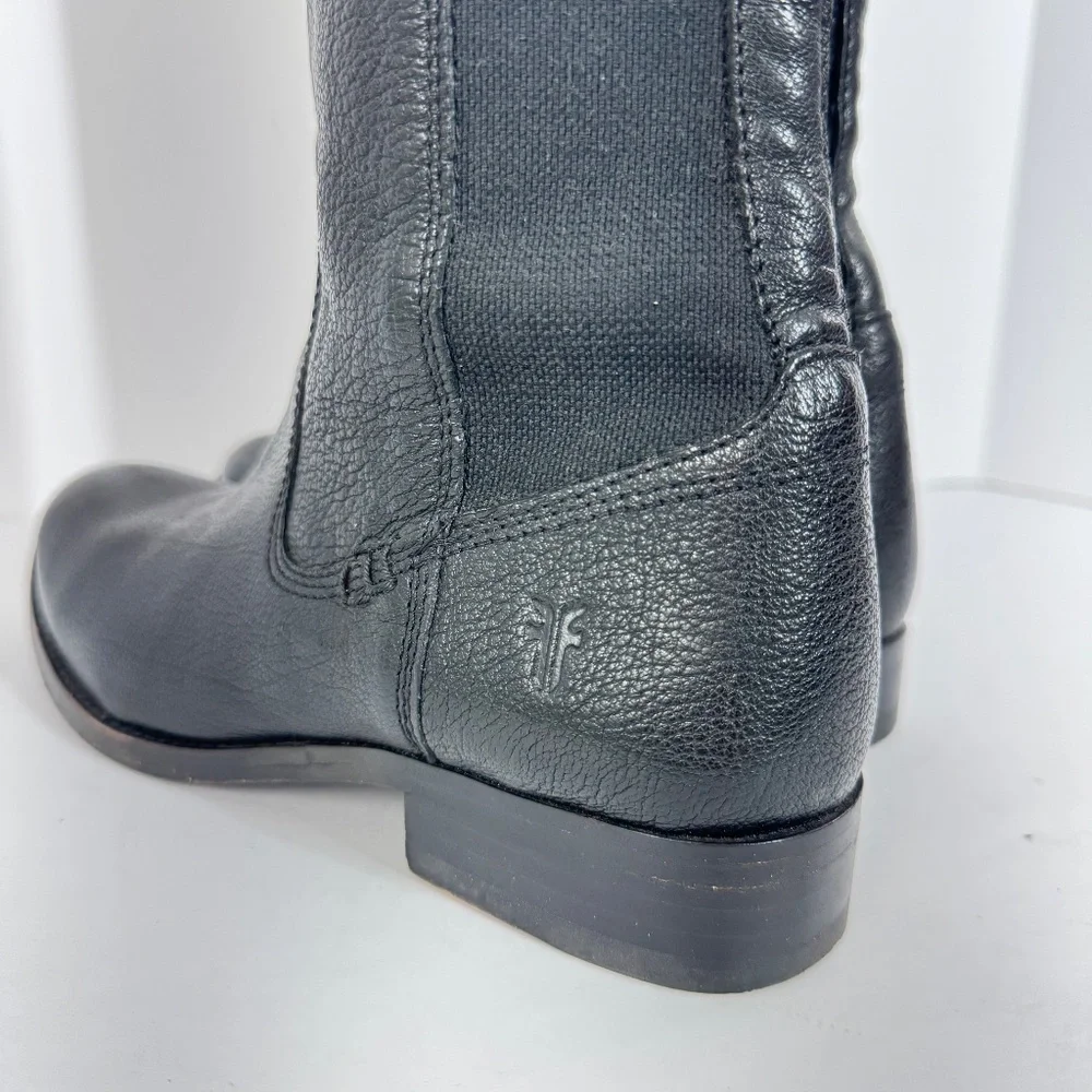 Frye Black Leather Tall Riding Boots Stretch Back Panel Size 6.5B Equestrian